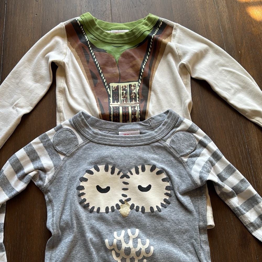 Two Size 6-7 Hanna Andersson organic cotton pajama top owl and Star Wars print